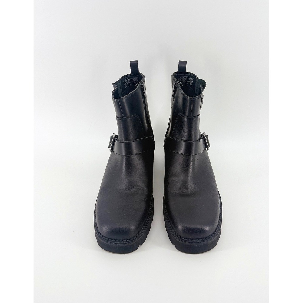 Vionic Folsom Black Leather Moto Boots Mens 11 Water Resistant Lug Sole Ankle